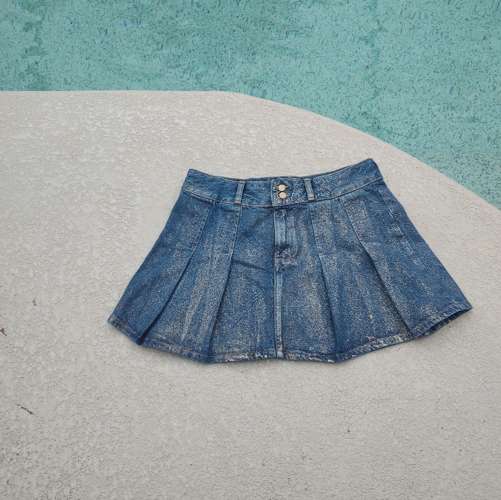 Zara Denim Gold Glitter Mini Skirt - Picture 2 of 13